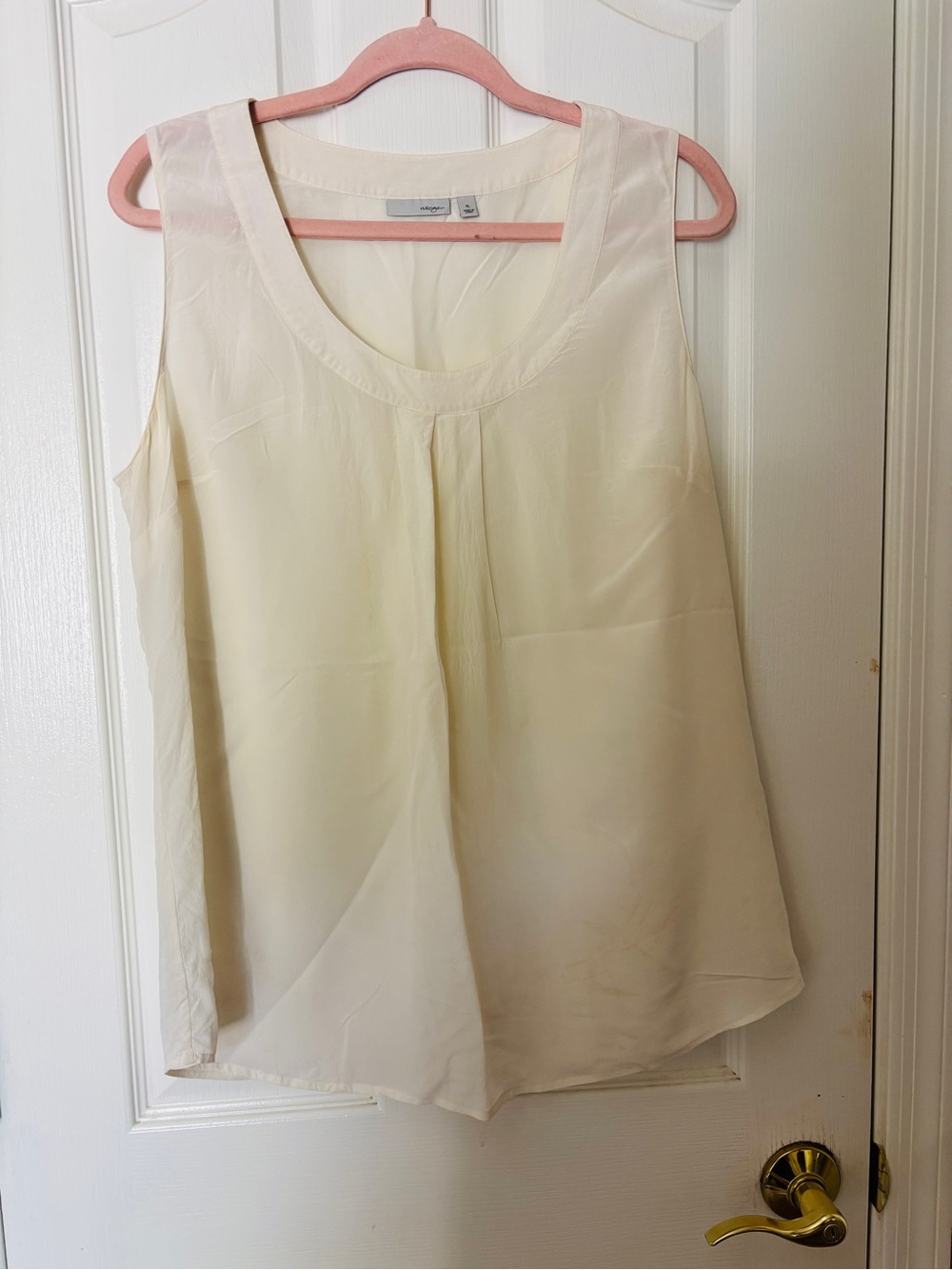 Women’s Cream Sleeveless Scoop Neck 100% Silk Blouse ~ Women’s XL